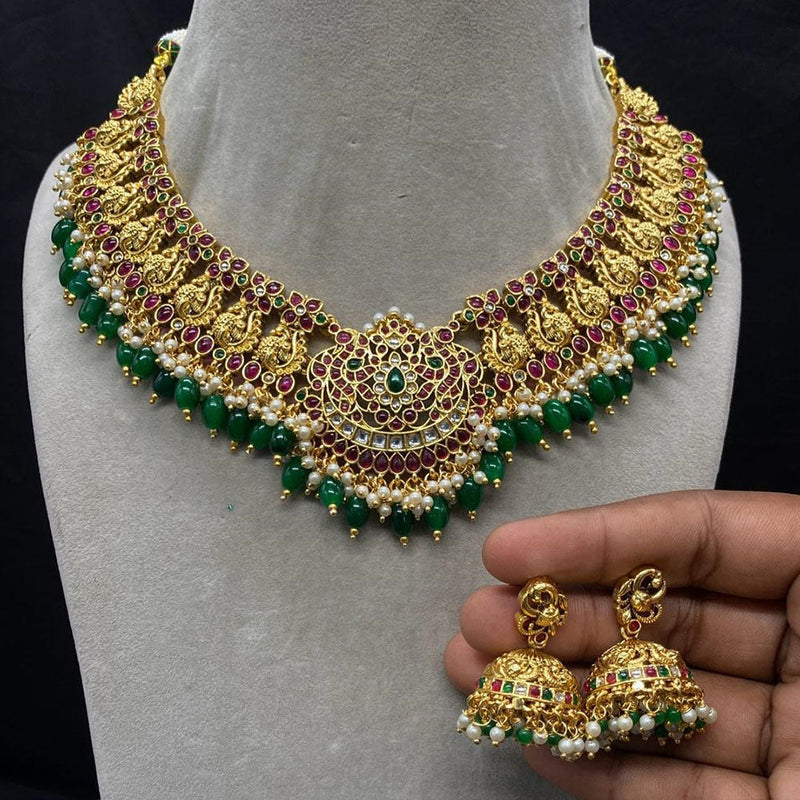 Amoliya Jewels Gold Plated Kundan Stone And Pearls Choker Necklace Set