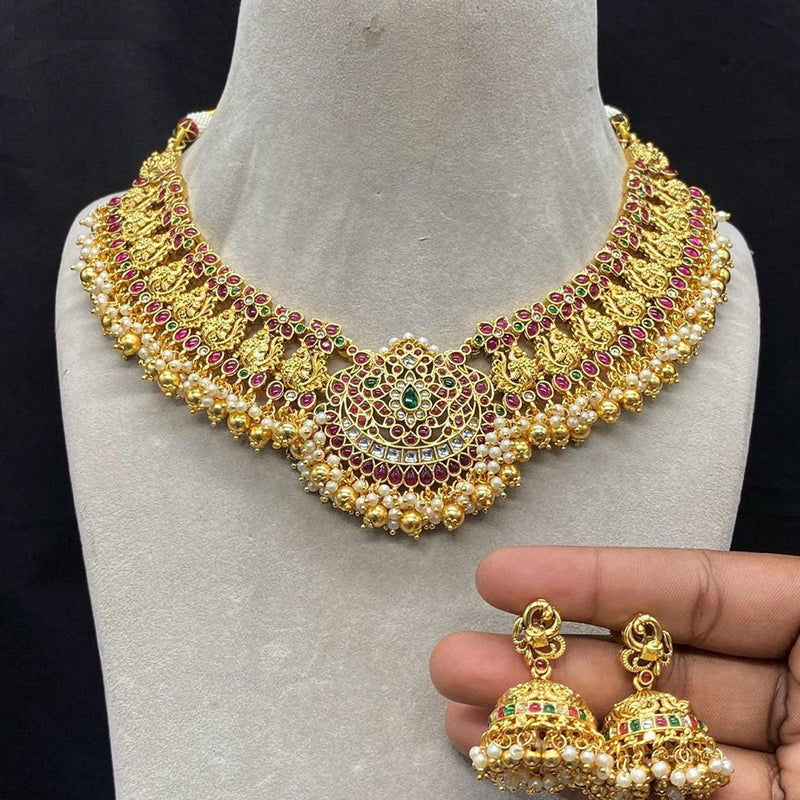 Amoliya Jewels Gold Plated Kundan Stone And Pearls Choker Necklace Set