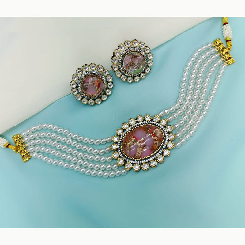 Amoliya Jewels Gold Plated Kundan Stone And Pearls Choker Necklace Set