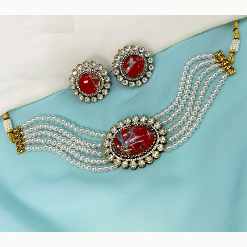 Amoliya Jewels Gold Plated Kundan Stone And Pearls Choker Necklace Set