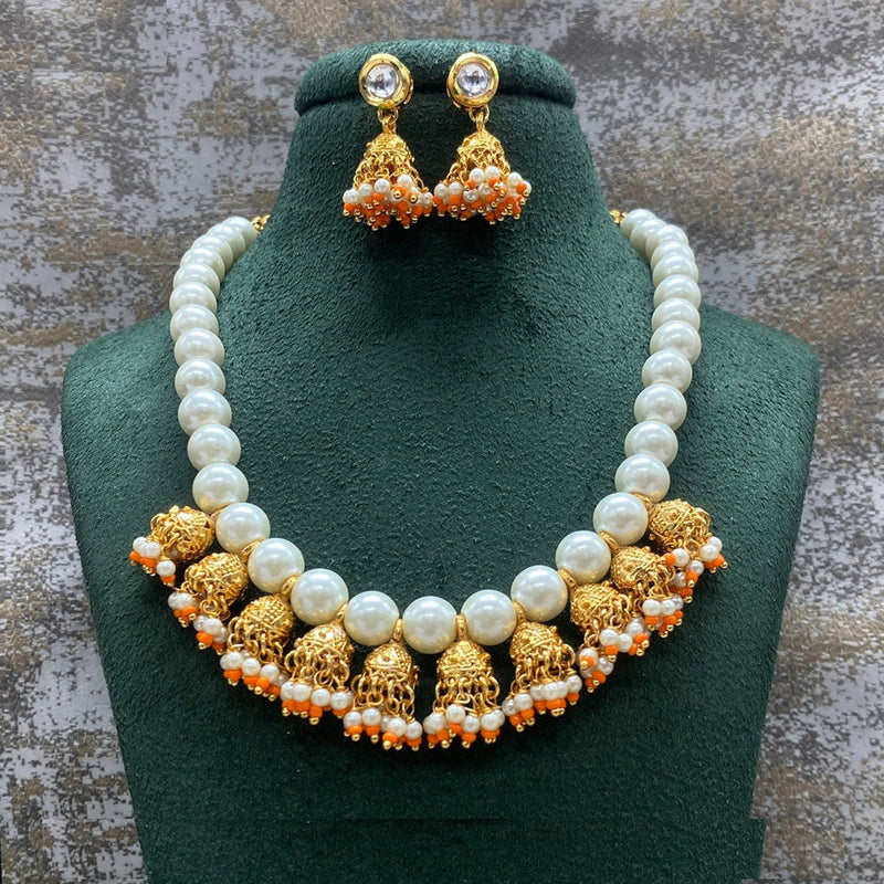 Amoliya Jewels Gold Plated Kundan Stone And Pearls Necklace Set