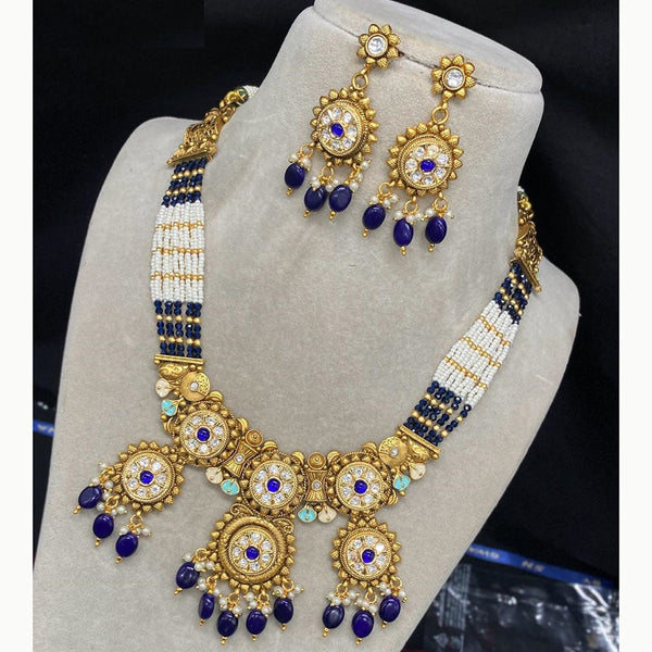 Amoliya Jewels Gold Plated Kundan Stone And Pearls Meenakari Necklace Set