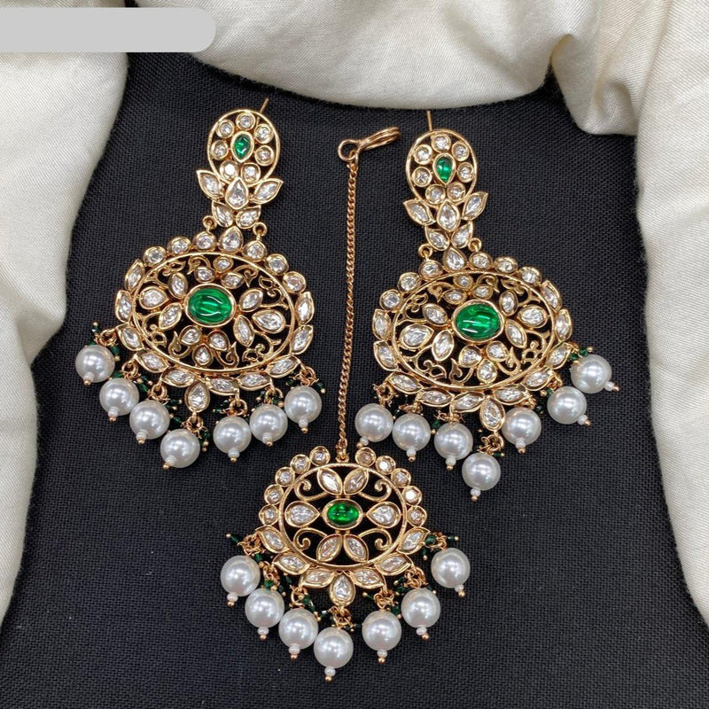 Amoliya Jewels Gold Plated Polki Kundan And Pearl Dangler Earrings With Mangtikka