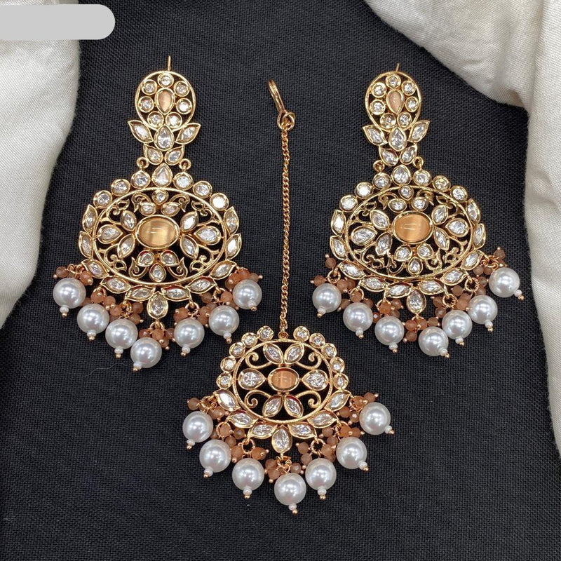 Amoliya Jewels Gold Plated Polki Kundan And Pearl Dangler Earrings With Mangtikka