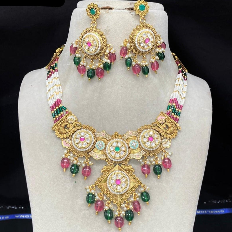 Amoliya Jewels Gold Plated Polki Kundan And Pearl Beads Necklace Set