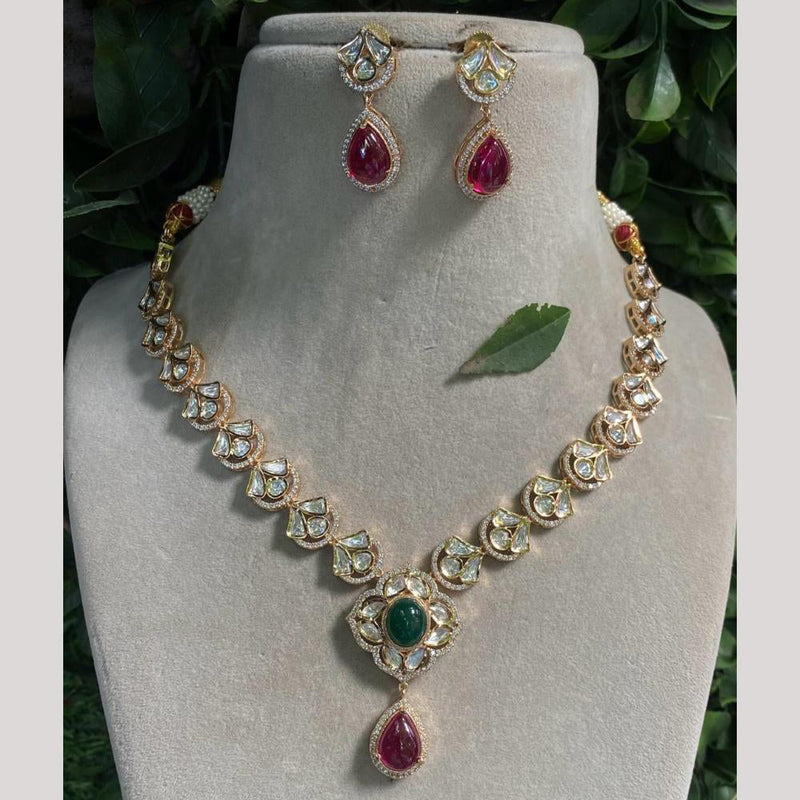 Amoliya Jewels Gold Plated Polki Kundan Necklace Set