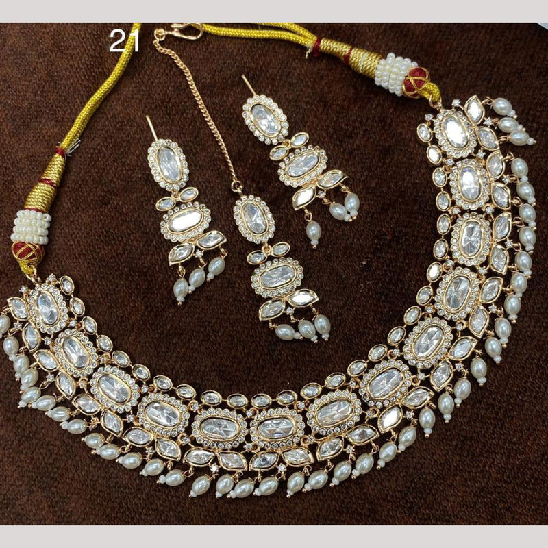 Amoliya Jewels Gold Plated Polki Kundan Necklace Set