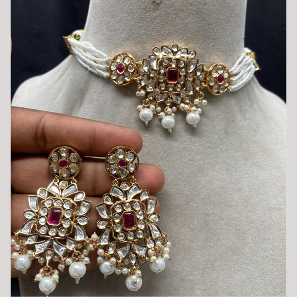 Amoliya Jewels Gold Plated Polki Kundan Choker Necklace Set