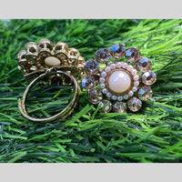 Amoliya Jewels Gold Plated Crystal Stone And Austrian Rings
