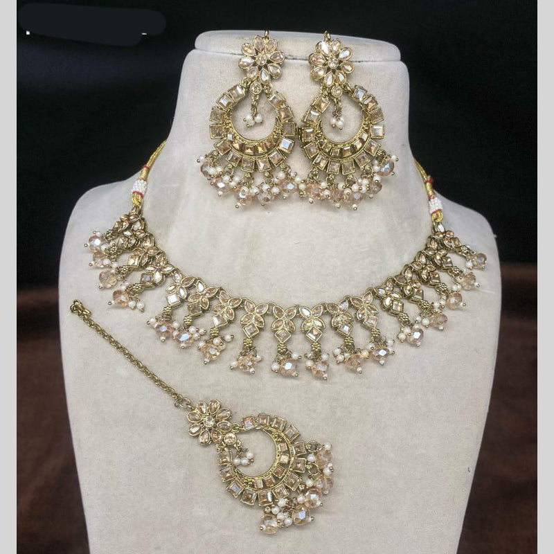 Amoliya Jewels Gold Plated Kundan Stone And Beads Necklace Set