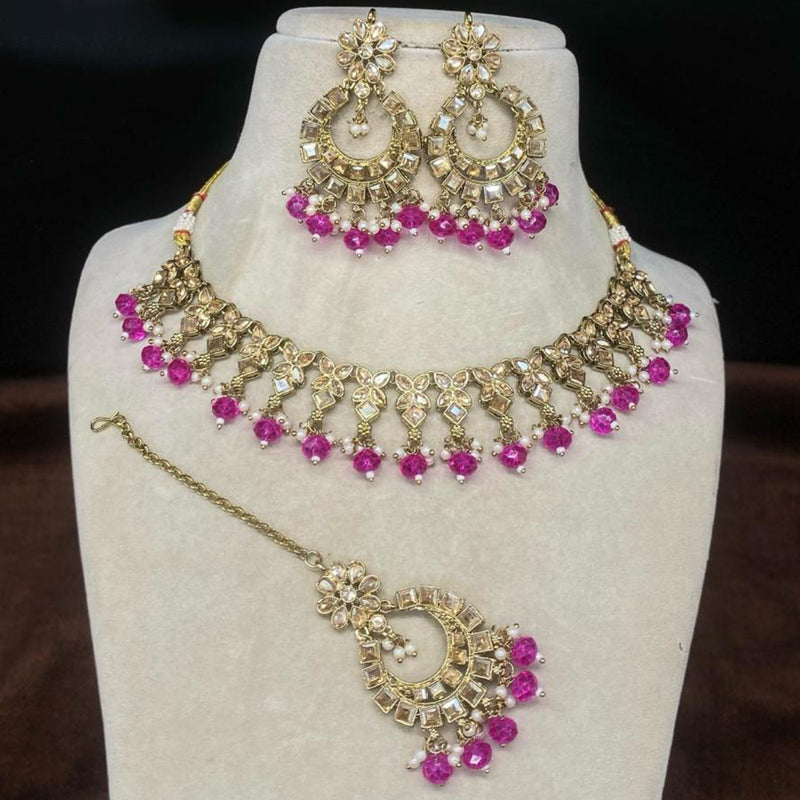 Amoliya Jewels Gold Plated Kundan Stone And Beads Necklace Set