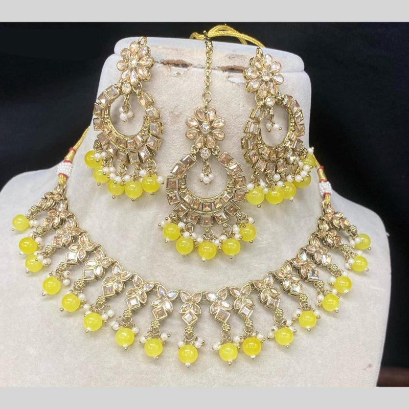 Amoliya Jewels Gold Plated Kundan Stone And Beads Necklace Set