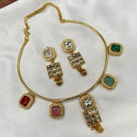 Amoliya Jewels Gold Plated  Kundan Stone  & Austrian Stone Necklace Set