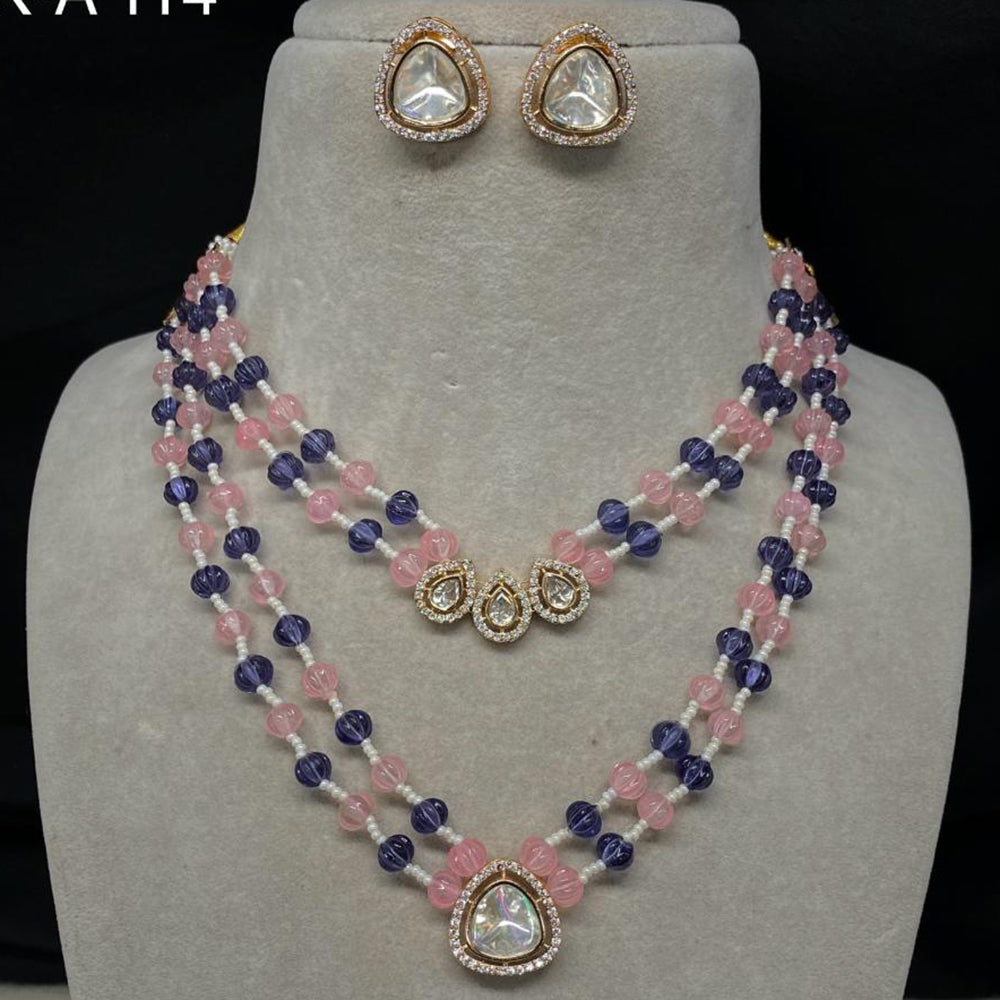 Amoliya Jewels Gold Plated Polki Kundan & Beads  Necklace Set