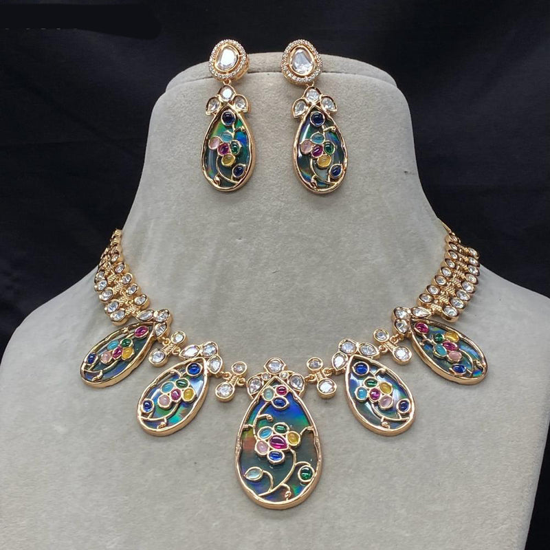 Amoliya Jewels Gold   Plated  Polki Kundan  Necklace Set