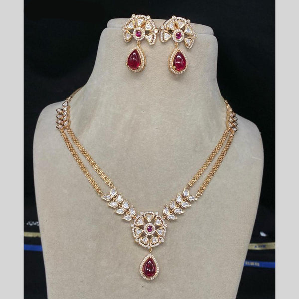 Amoliya Jewels Gold   Plated  Kundan Stone & Austrian Stone Necklace Set