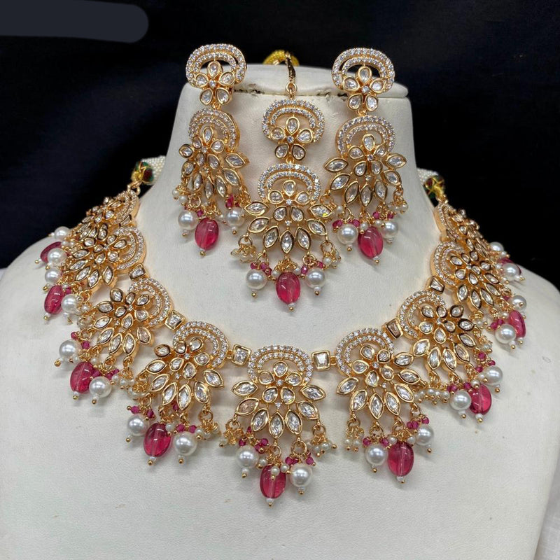 Amoliya Jewels Gold  Plated  Kundan Stone & Austrian Stone Necklace Set