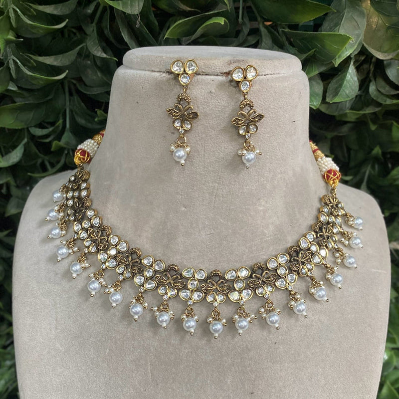 Amoliya Jewels Gold Plated Polki Kundan And Beads Necklace Set