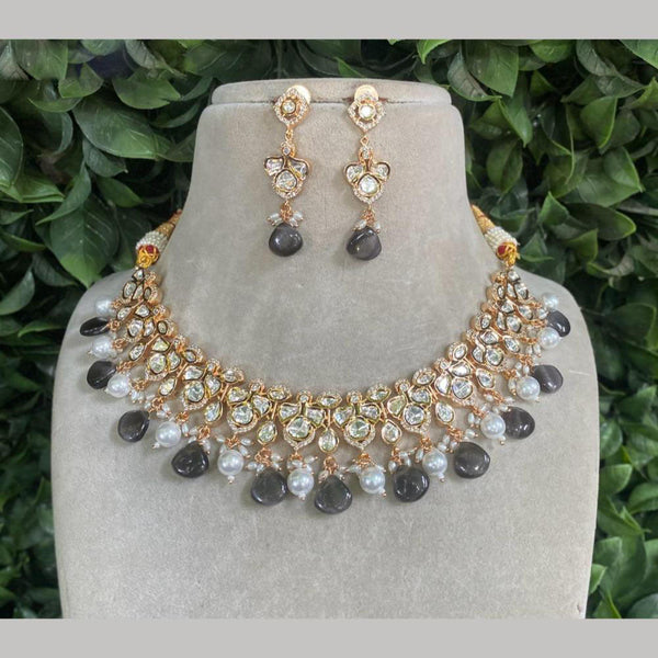 Amoliya Jewels Gold Plated Polki Kundan And Beads Necklace Set