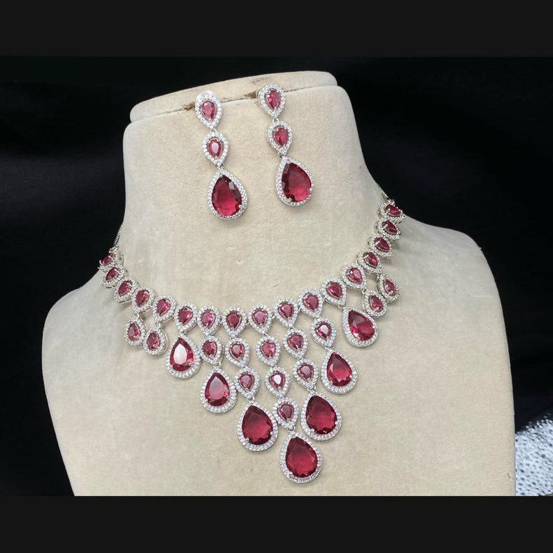 Amoliya Jewels Silver Plated AD Necklace Set