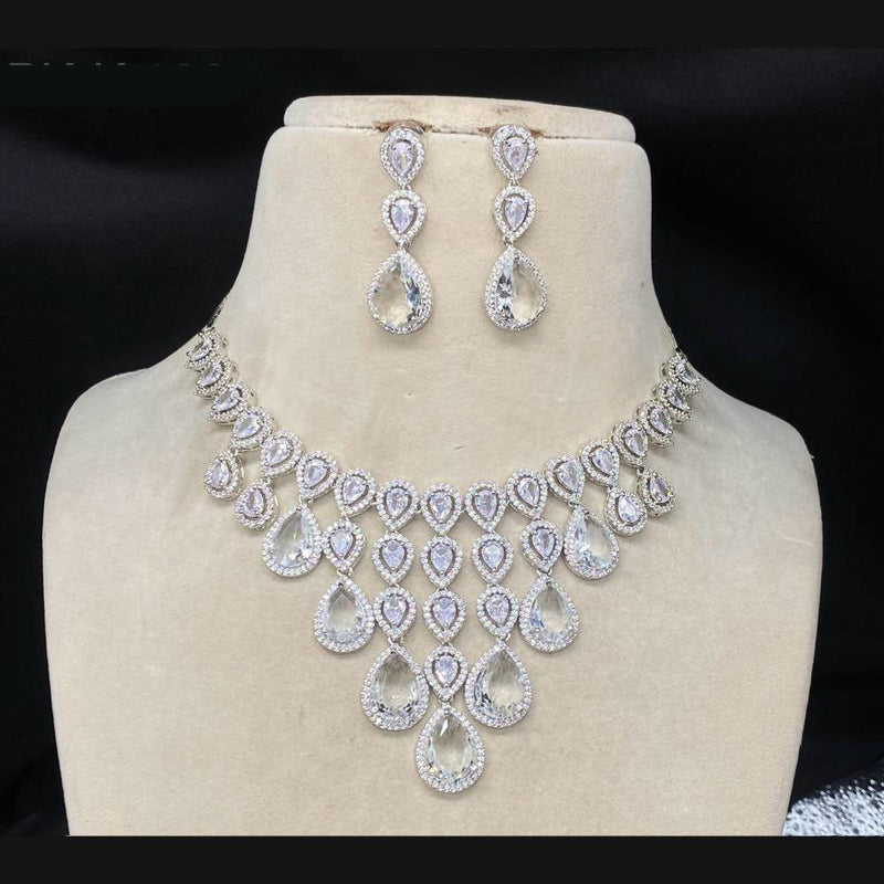 Amoliya Jewels Silver Plated AD Necklace Set