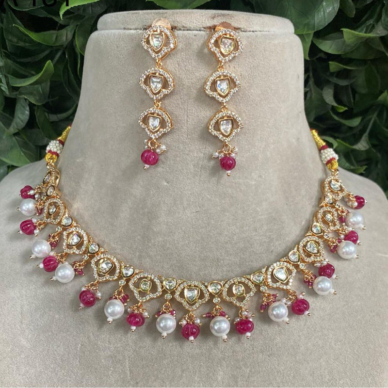 Amoliya Jewels Gold Plated Polki Kundan Beads Necklace Set