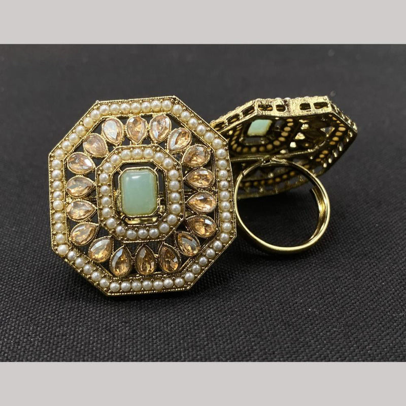 Amoliya Jewels Gold Plated Crystal Stone And Pearls Rings