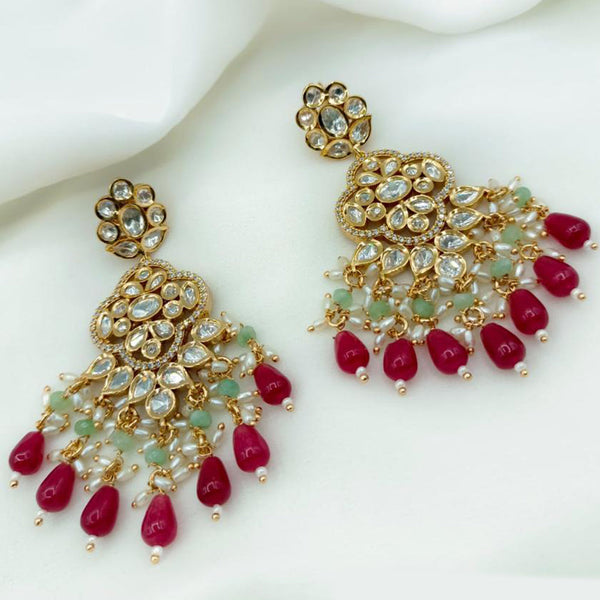 Amoliya Jewels Gold Plated Polki Kundan Stone And Pearls Dangler Earrings