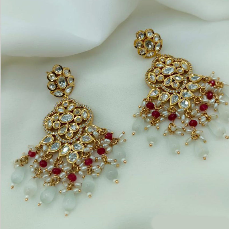 Amoliya Jewels Gold Plated Polki Kundan Stone And Pearls Dangler Earrings