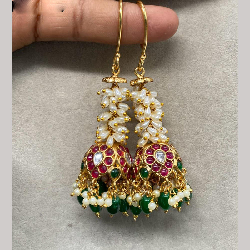 Amoliya Jewels Gold Plated Pota Stone And Pearls Jhumki