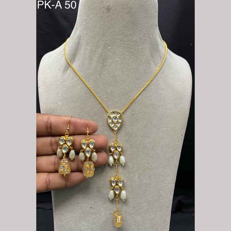 Amoliya Jewels Gold Plated Polki Kundan Stone And Pearls Necklace Set