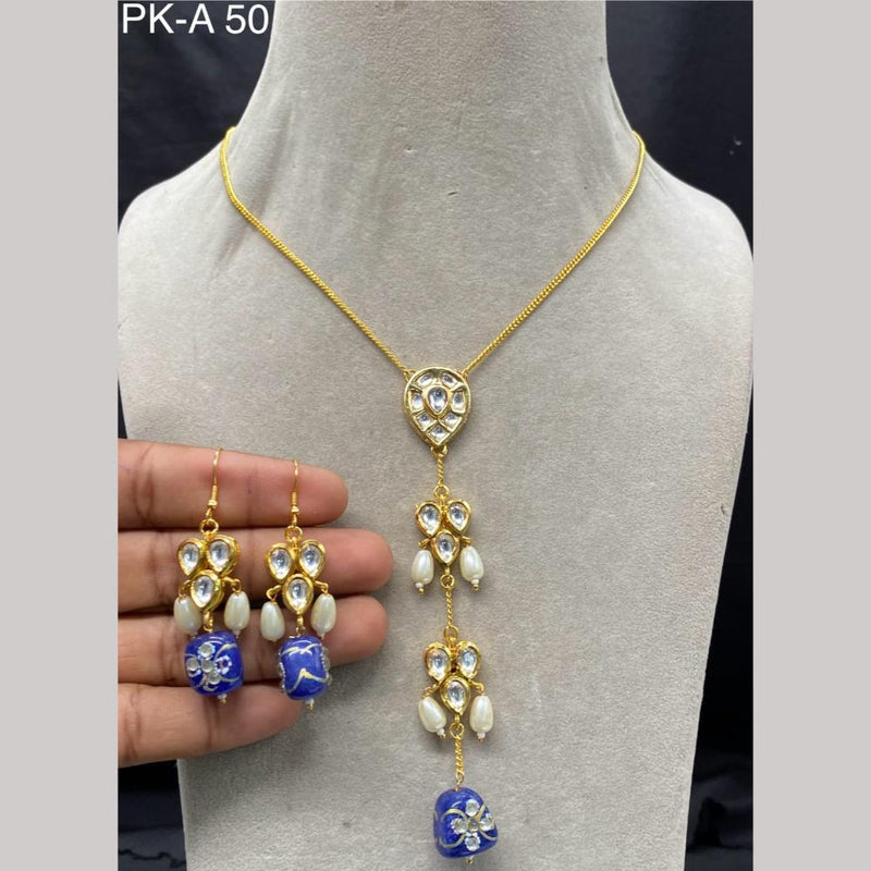 Amoliya Jewels Gold Plated Polki Kundan Stone And Pearls Necklace Set