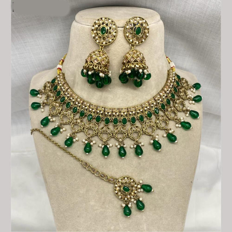 Amoliya Jewels Gold Plated Crystal Stone And Pearls Necklace Set