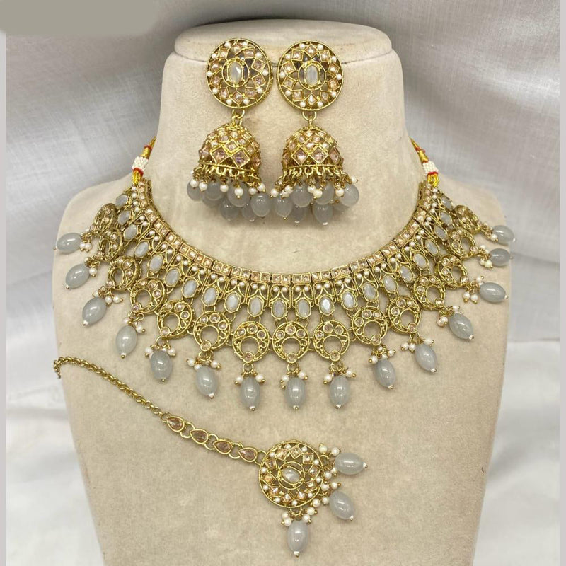 Amoliya Jewels Gold Plated Crystal Stone And Pearls Necklace Set