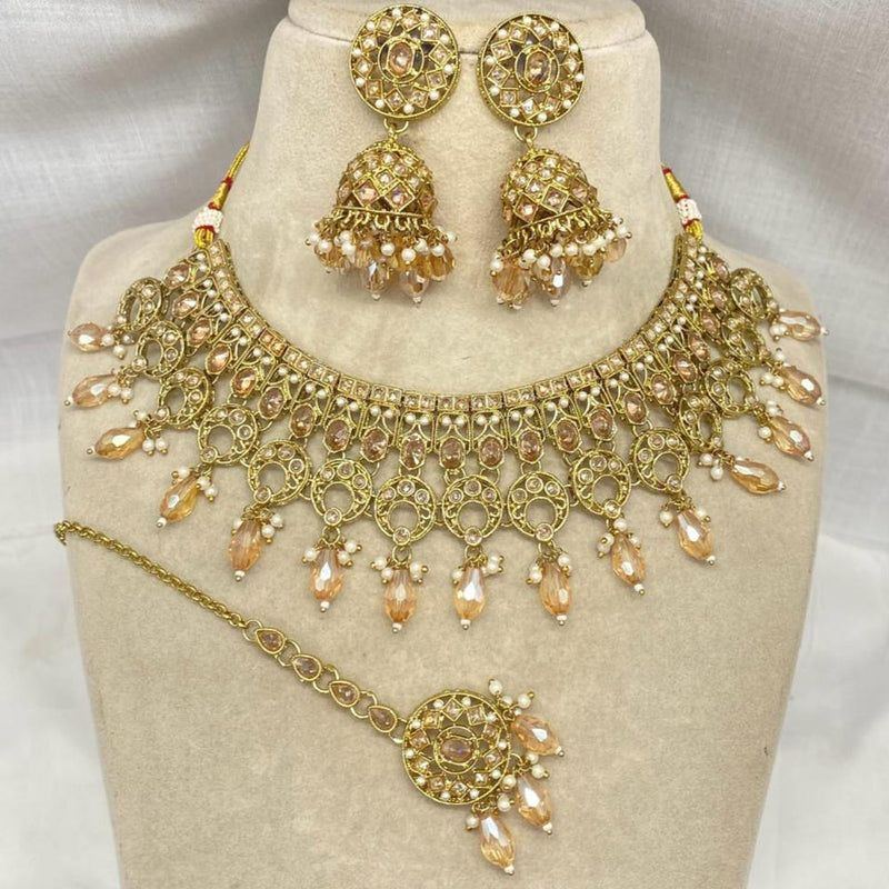 Amoliya Jewels Gold Plated Crystal Stone And Pearls Necklace Set