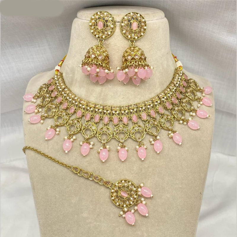 Amoliya Jewels Gold Plated Crystal Stone And Pearls Necklace Set