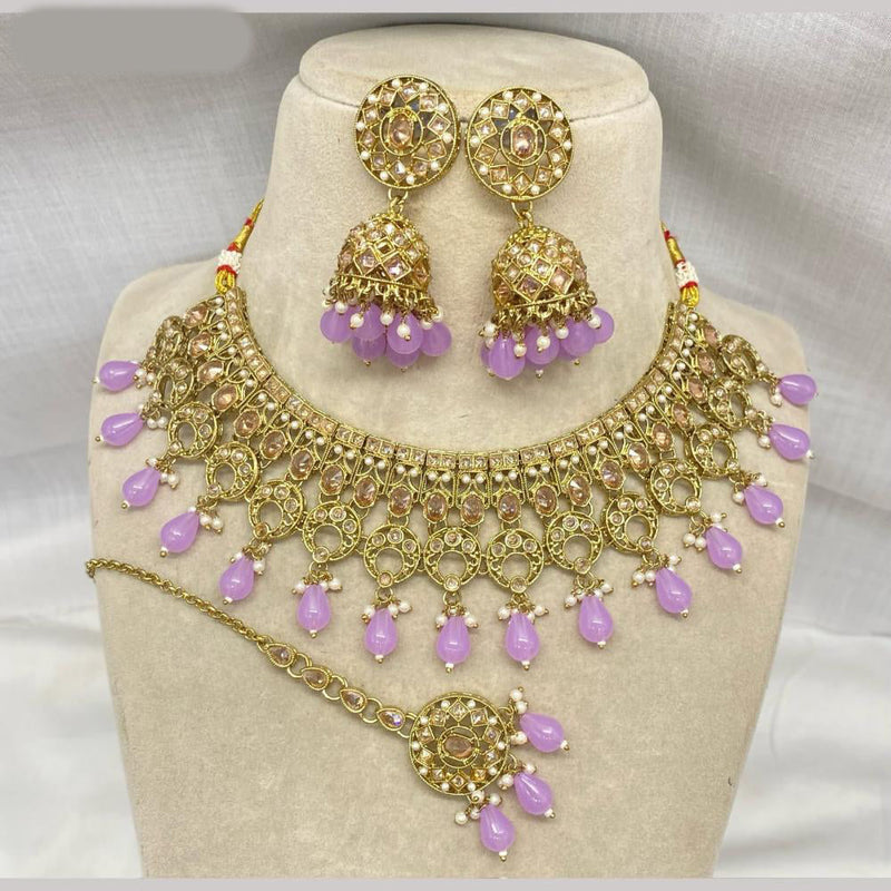 Amoliya Jewels Gold Plated Crystal Stone And Pearls Necklace Set