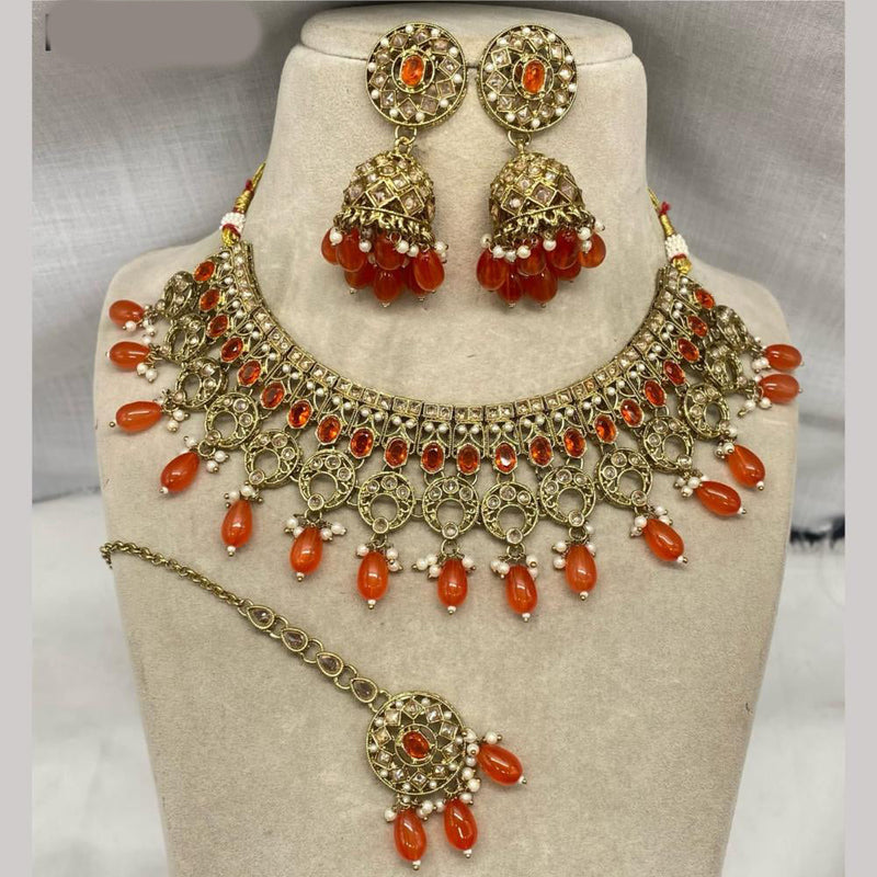 Amoliya Jewels Gold Plated Crystal Stone And Pearls Necklace Set