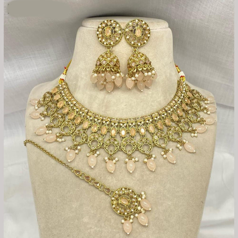 Amoliya Jewels Gold Plated Crystal Stone And Pearls Necklace Set