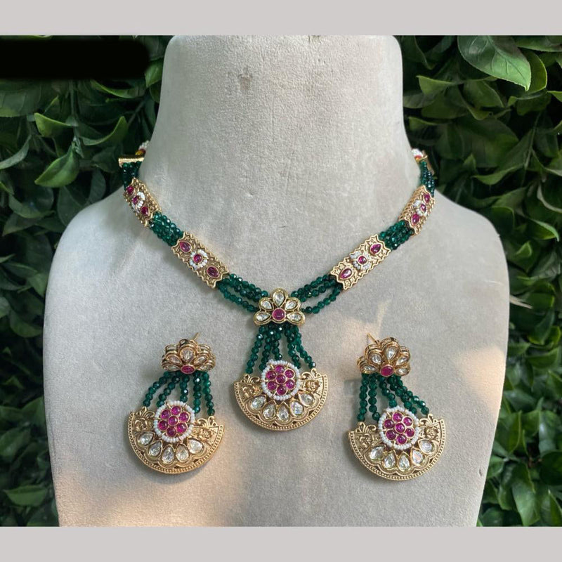 Amoliya Jewels Gold Plated Polki Kundan Stone And Pearls Necklace Set