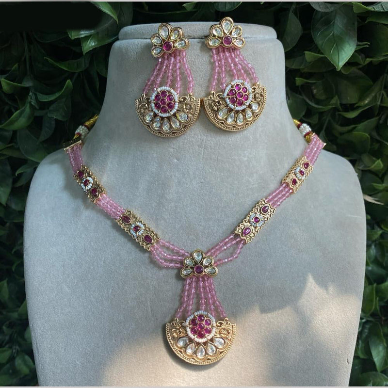 Amoliya Jewels Gold Plated Polki Kundan Stone And Pearls Necklace Set