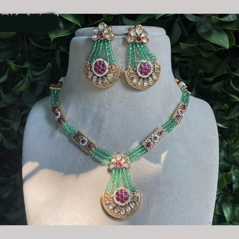 Amoliya Jewels Gold Plated Polki Kundan Stone And Pearls Necklace Set