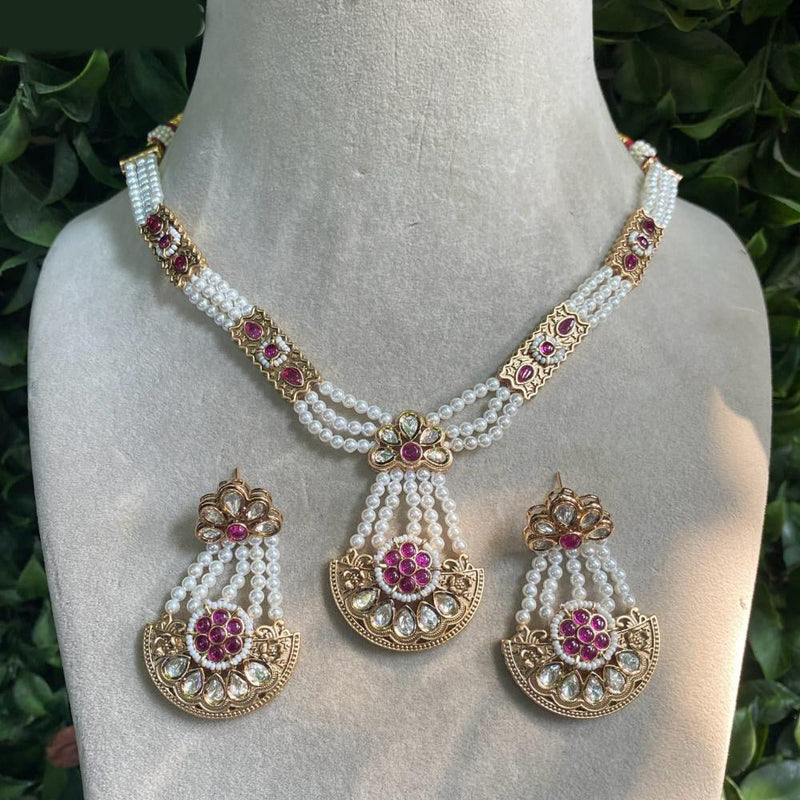 Amoliya Jewels Gold Plated Polki Kundan Stone And Pearls Necklace Set