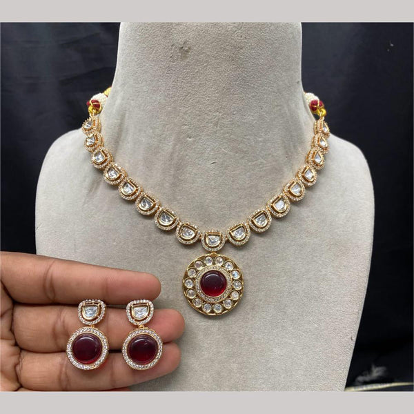 Amoliya Jewels Gold Plated Polki Kundan Stone Necklace Set