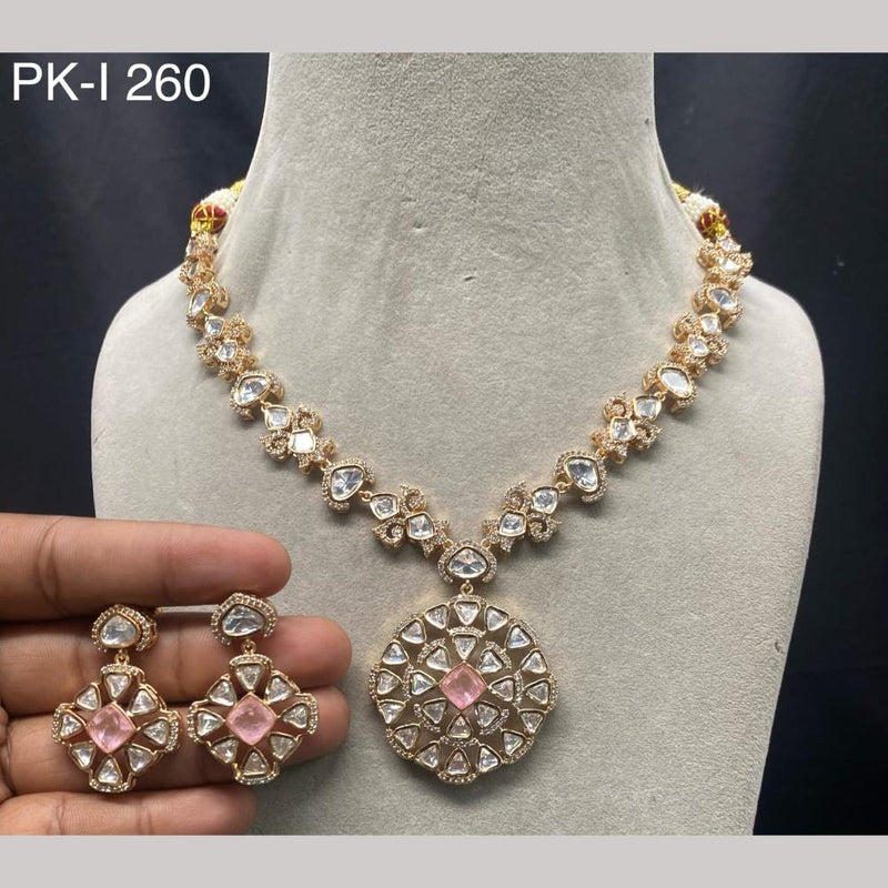 Amoliya Jewels Gold Plated Polki Kundan Stone Necklace Set