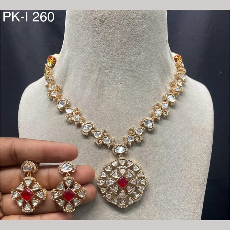 Amoliya Jewels Gold Plated Polki Kundan Stone Necklace Set