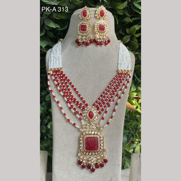 Amoliya Jewels Gold Plated Polki Kundan Stone And Pearls Necklace Set