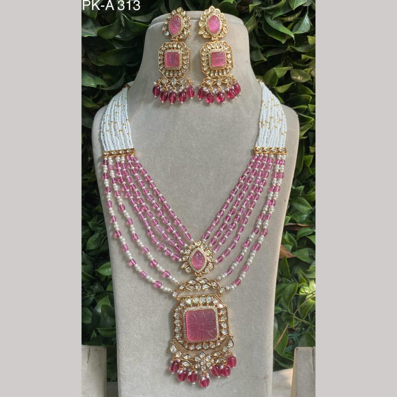 Amoliya Jewels Gold Plated Polki Kundan Stone And Pearls Necklace Set