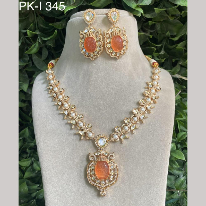 Amoliya Jewels Gold Plated Polki Kundan Stone Necklace Set