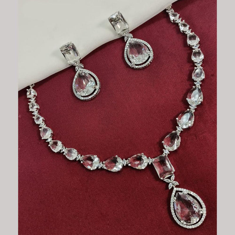 Amoliya Jewels Silver Plated American Diamond Necklace Set